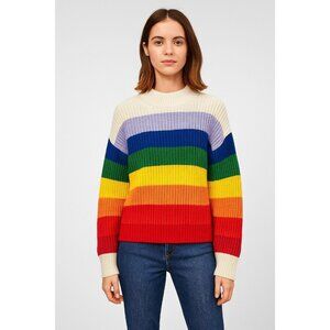 Monki Rainbow Stripe Chunky Knit Sweater | Size Small | Bold Color Block Pullove